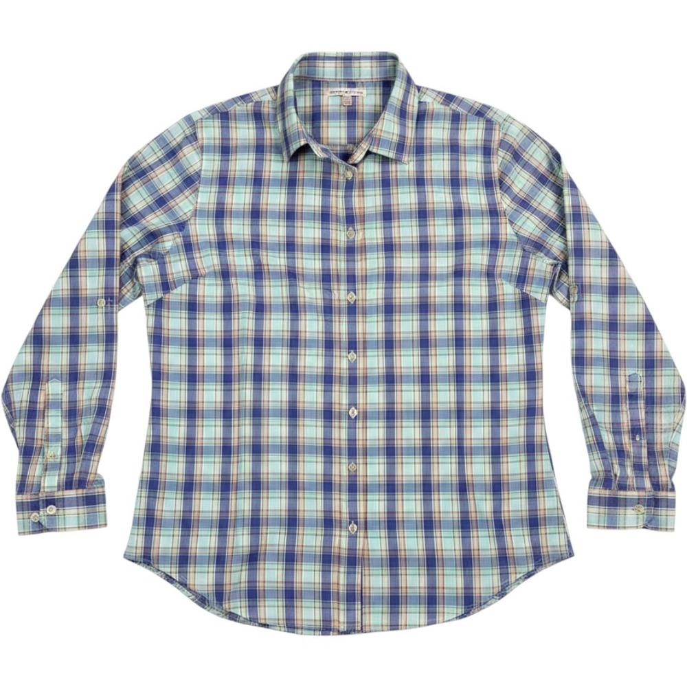 Peter Millar Mens Plaid Roll Tab Long Sleeve Button Down Shirt Blue Green L